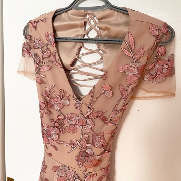 Embroidered Floral Pink Dress Lace Up - Picture 3 of 8
